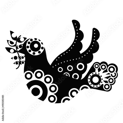Ornamented dove pacifist symbol silhouette