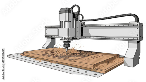 CNC Milling Machine Cutting Wood.