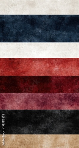 Textured stripes in blue, white, red, and black on a neutral background