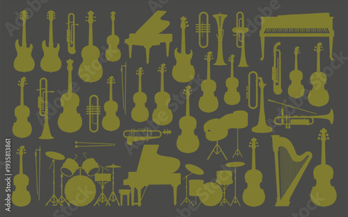 Diverse Musical Instruments Silhouettes Pattern Collection