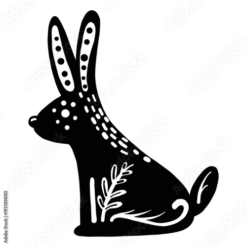 Ornamented rabbit folk art silhouette