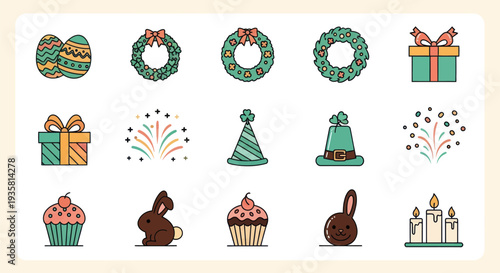 Holiday icons easter christmas saint patricks