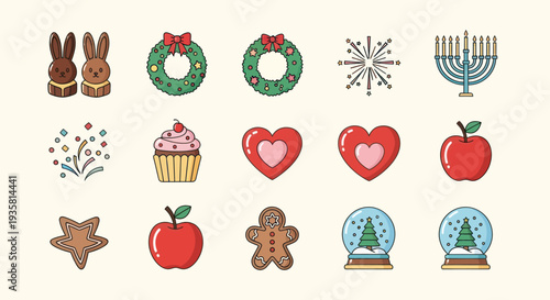 Holiday icons festive collection