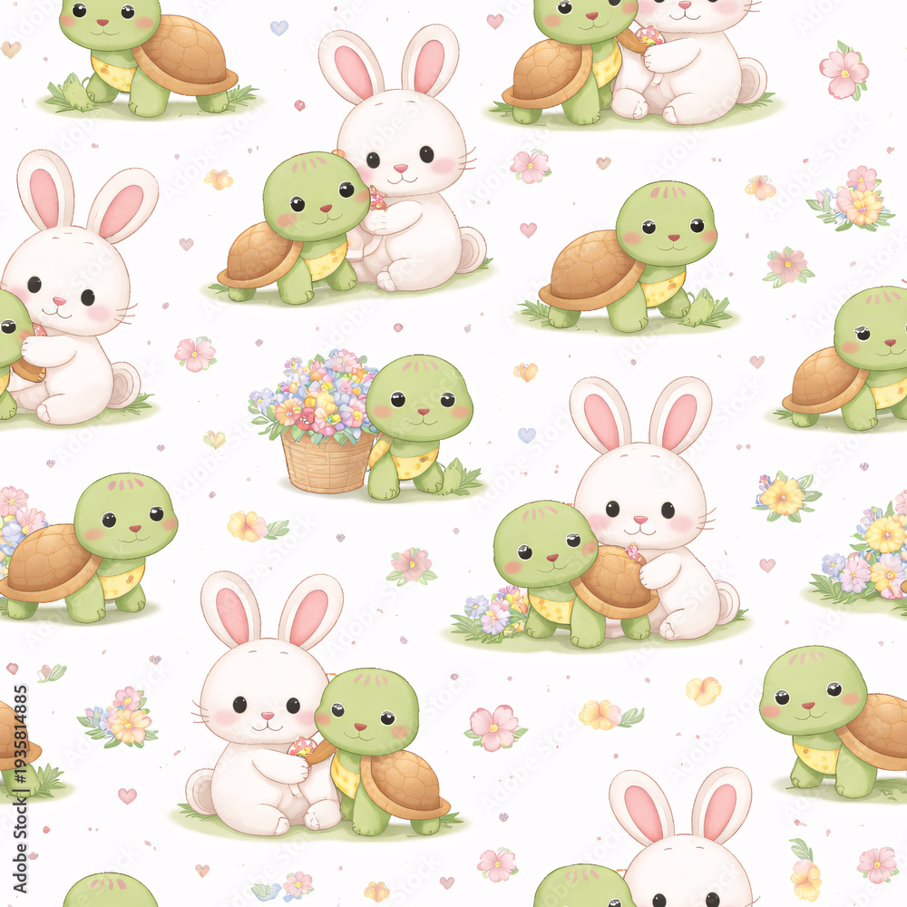 Obraz premium seamless pattern rabbit and turtle