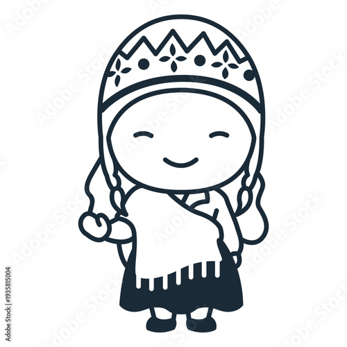 Cute argentinian woman with flag character stroke