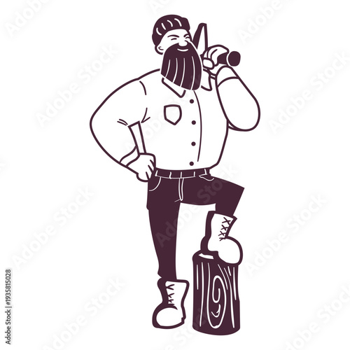 Lumberjack with beard character stroke