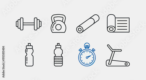 Fitness equipment icons on white