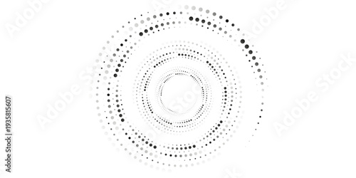 Halftone circular spiral logo set. Circular dotted isolated on the white background. Halftone fabric design.Halftone circle dots texture. Vector design element for various purposes.