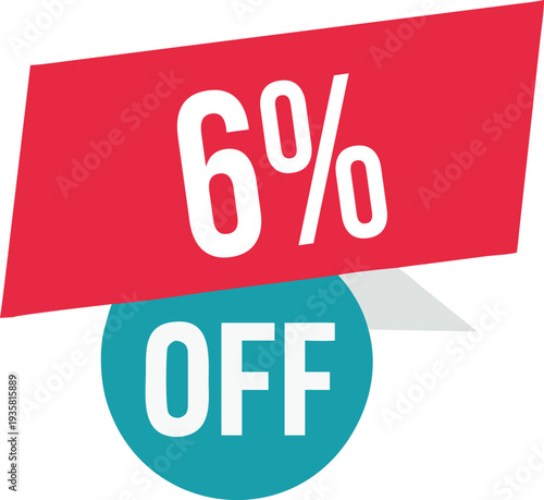 6% off promotion vector illustration, modern discount banner design, special sale offer label, colorful price tag sticker, isolated on white background, editable and scalable graphic