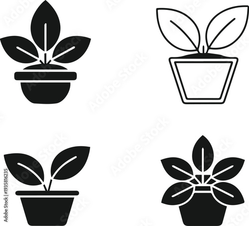 Simple black potted plants vector illustration, flat design