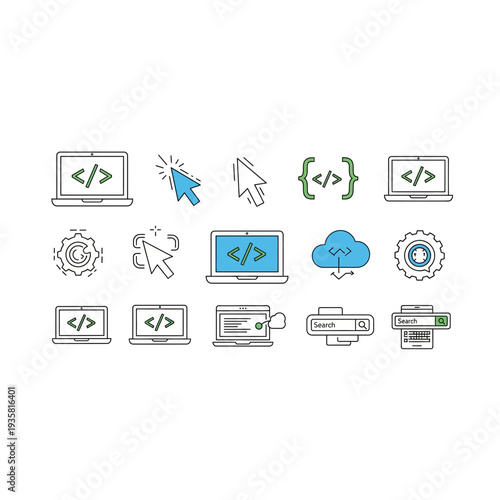 Web Development, Coding & Office Peripherals Icon Set