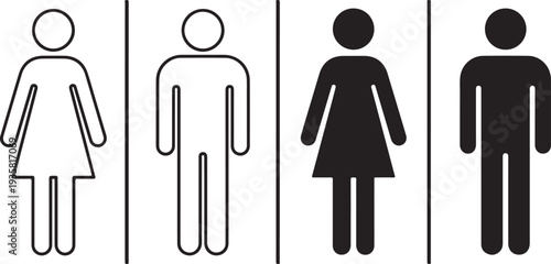 Male and female restroom symbols in outline and solid styles