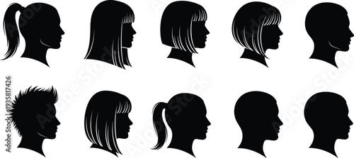 Comprehensive collection of black footwear silhouettes featuring sneakers dress shoes high heels and winter boots isolated on white background for fashion retail design.