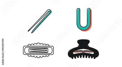 Hair Pin Line art vector set abstract vivid tone
