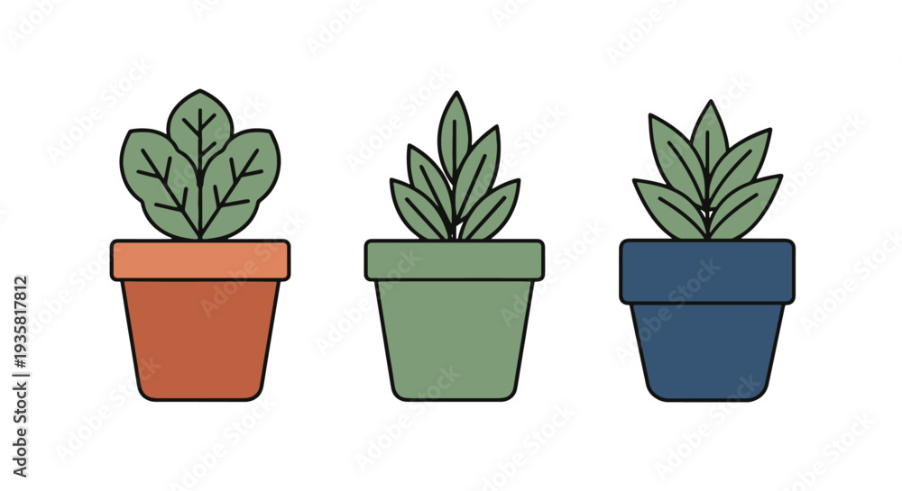 Obraz premium Plant pot Line art vector set clean color concept illustration