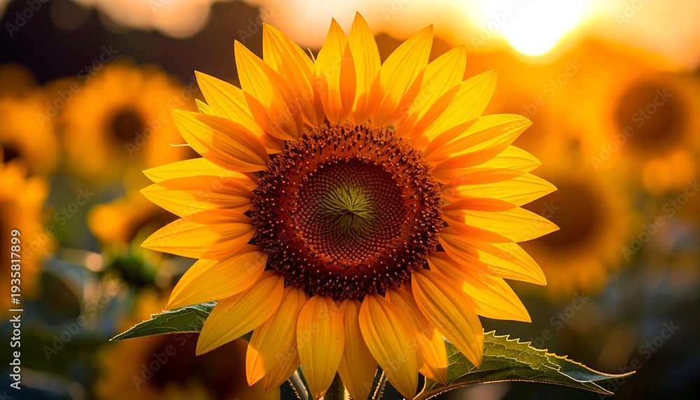 Fototapeta premium Radiant Sunflower Field at Sunset - A Golden Floral Symphony.