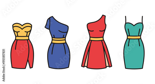 Cocktail Dress Line art vector abstract digital color