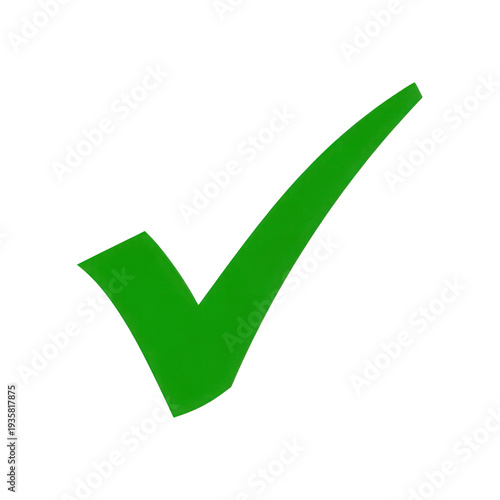 Bold green checkmark symbol isolated on a transparent background tick