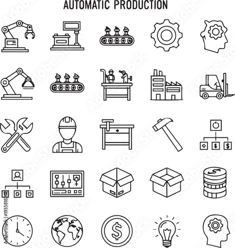 Industrial and manufacturing icons set for business and production concepts