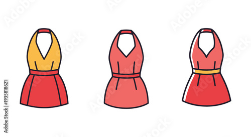 Halter Dress Line art vector flat abstract color