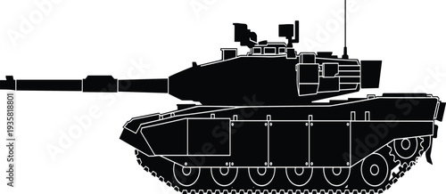 Military tank silhouette side view armored combat vehicle vector illustration isolated on white background army warfare equipment design