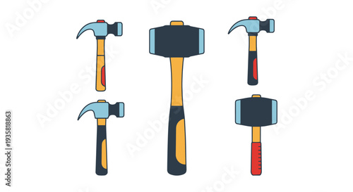 Hammer Line art vector set simple minimal color illustration