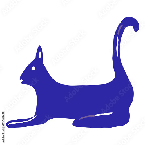 Blue cat hand drawn