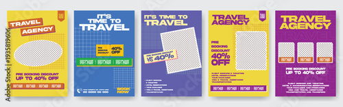 Retro vintage style Editable Travel Agency A4 Print-Ready Flyer Poster Bundle for Summer Vacation Tourism Campaigns, Hotel Resort Booking, Flight Ticket Services, Study Abroad Promotional flyer pack