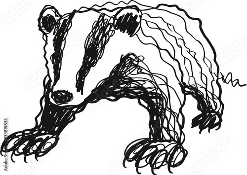 Badger sketch drawing with scribble lines and expressive black ink strokes art
