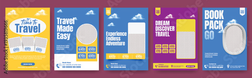 Travel Agency Marketing Flyer Poster Design Collection Featuring Summer Vacation Tourism, Holiday Tour Packages, Hotel Resort Booking, Flight Ticket, Study Abroad Promotional Templates bundle