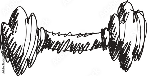 Hand drawn dumbbell illustration with rough sketch style, fitness equipment for workout and strength training