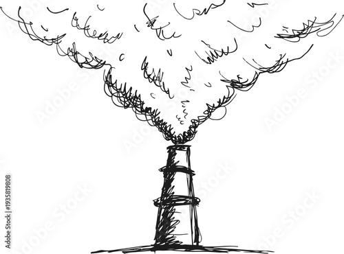 Industrial chimney releasing thick smoke pollution into the air environmental hazard concept