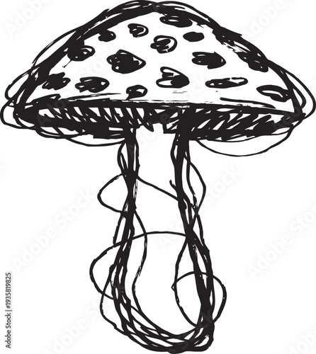 Sketch of a jellyfish with spotted bell and long trailing tentacles in black ink drawing