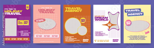 Retro vintage Editable Print-Ready Travel Agency A4 Flyer Poster Template Bundle for Summer Vacation Tourism, Holiday Tour Packages, Hotel Resort Booking, Flight Ticket, Study Abroad Marketing