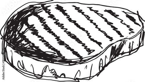 Grilled steak sketch hand drawn barbecue meat illustration with grill marks cooked beef slice drawing