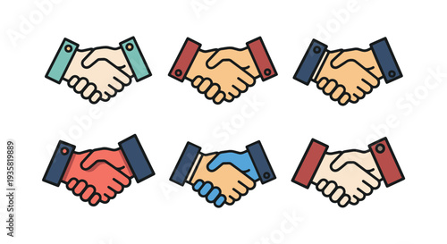 Handshake Line art vector set modern smooth color