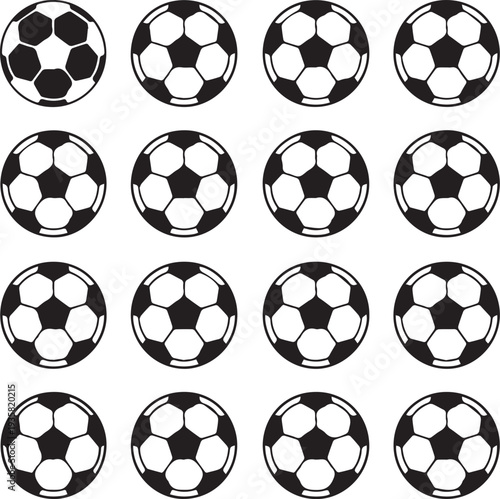 Kinds of Silhouette Soccer ball set icons, football signs, line soccer sport ball stock vector without Background