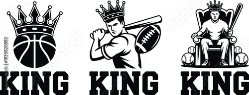 Sports King Logo Concepts Basketball Football Baseball Crown Icon