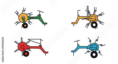 Hay tedder Line art vector colorful shape illustration