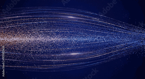 Glowing blue and orange light trails streak across a dark background in a mesmerizing celestial display of speed and motion in space