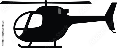 Black helicopter silhouette vector icon isolated on white background simple rotary wing aircraft side view aviation symbol illustration
