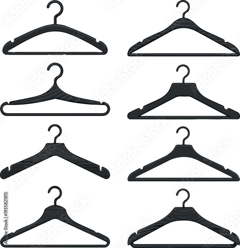 Kinds of Silhouette Wooden suit hanger icon set stock vector without Background
