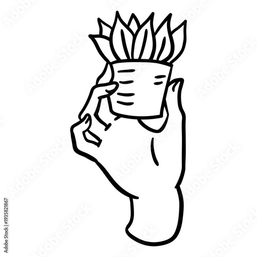 Grabbing tiny house plant stroke