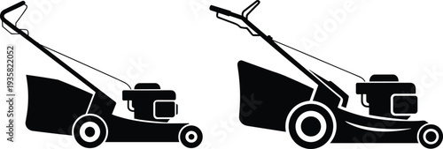 Two Lawnmower Silhouettes Side by Side Lawn Care Equipment Garden Tool Icons Simple Vector Graphics