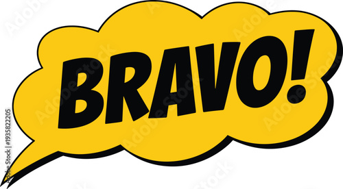 Yellow Speech Bubble with BRAVO Text Comic Style Isolated on White Background