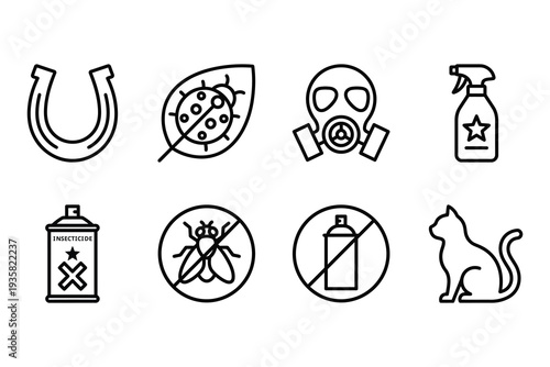 Pest Control and Safety Icons in Outline Style