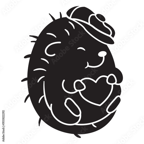 Cute hedgehog with hat black