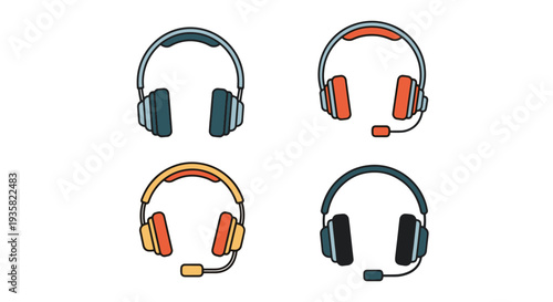 Headphones Line art minimal digital color illustration