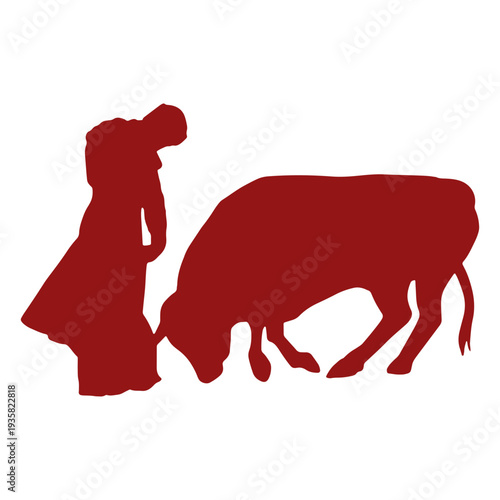 Bullfight kneeling bull silhouette