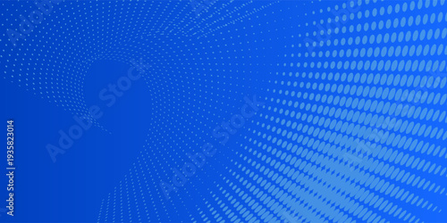 Abstract futuristic blue background with dynamic vortex flow made of small glowing dots, gradient blue tones from deep royal blue to bright azure